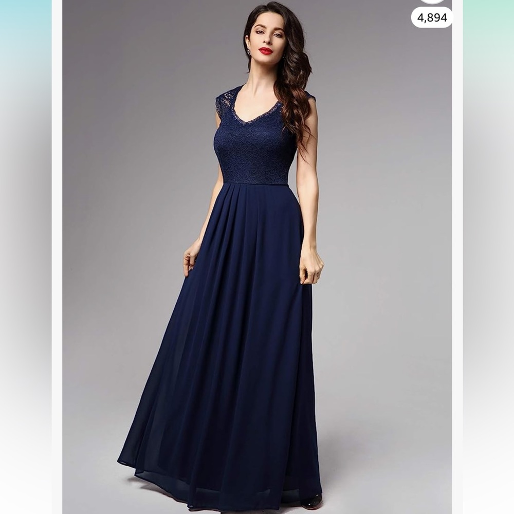 Women’s Sleeveless V-Neck Lace Vintage-style long formal dress XXL Miusol